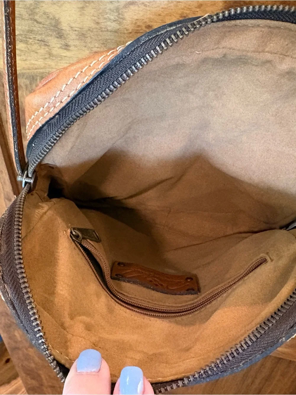 Patricia Nash Tan Leather and Brown/White Haircalf Crossbody